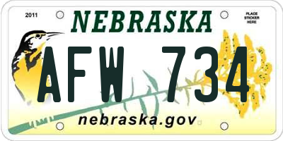 NE license plate AFW734