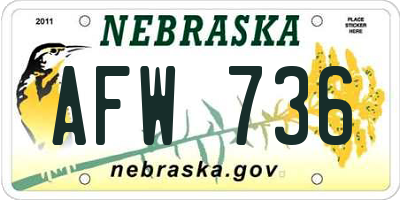 NE license plate AFW736