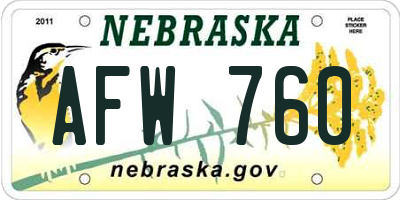 NE license plate AFW760