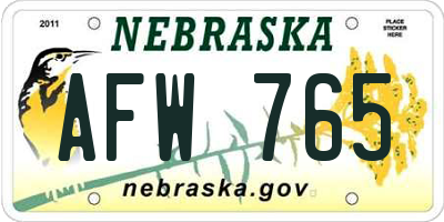 NE license plate AFW765