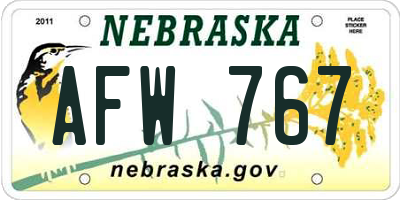 NE license plate AFW767