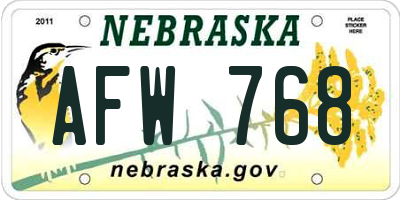NE license plate AFW768