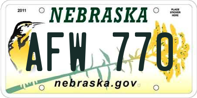 NE license plate AFW770
