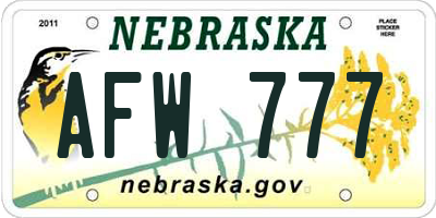 NE license plate AFW777