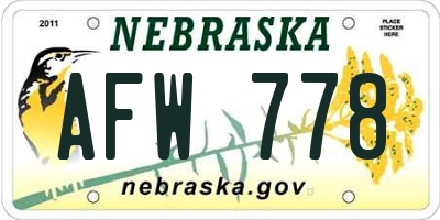NE license plate AFW778