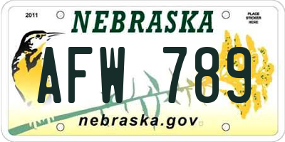 NE license plate AFW789