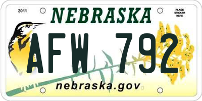 NE license plate AFW792