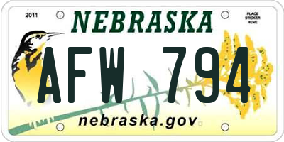 NE license plate AFW794