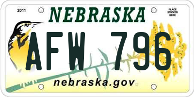NE license plate AFW796