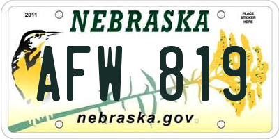 NE license plate AFW819