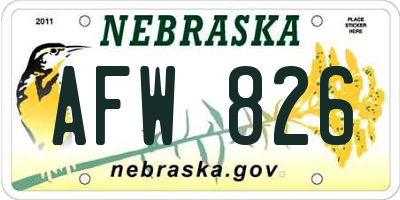 NE license plate AFW826