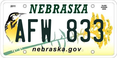 NE license plate AFW833