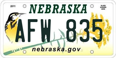 NE license plate AFW835