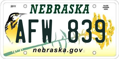 NE license plate AFW839
