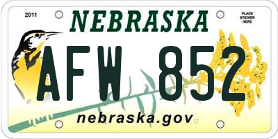 NE license plate AFW852