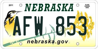 NE license plate AFW853