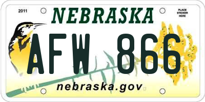 NE license plate AFW866