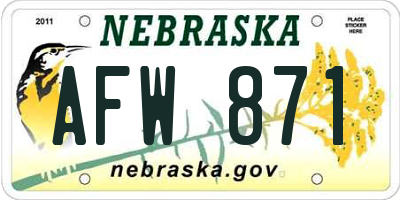 NE license plate AFW871