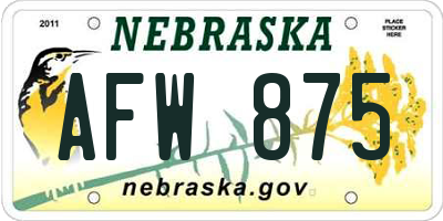 NE license plate AFW875