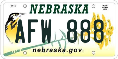 NE license plate AFW888