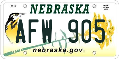 NE license plate AFW905