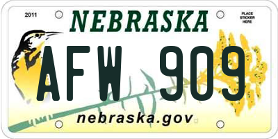 NE license plate AFW909