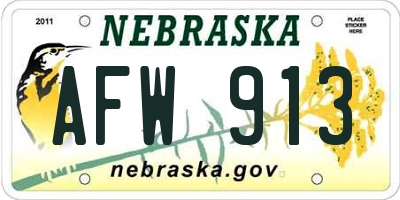 NE license plate AFW913