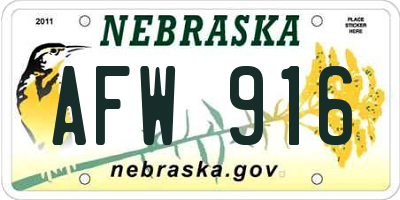 NE license plate AFW916