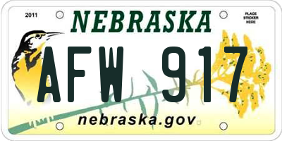 NE license plate AFW917