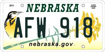 NE license plate AFW918