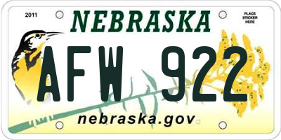 NE license plate AFW922