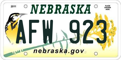 NE license plate AFW923