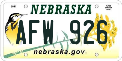 NE license plate AFW926