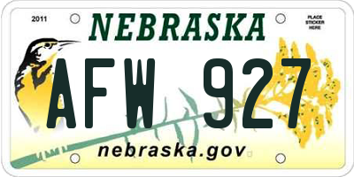 NE license plate AFW927