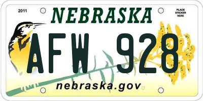 NE license plate AFW928