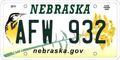 NE license plate AFW932