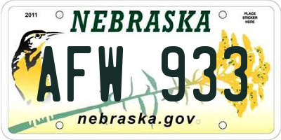 NE license plate AFW933
