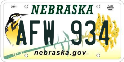 NE license plate AFW934