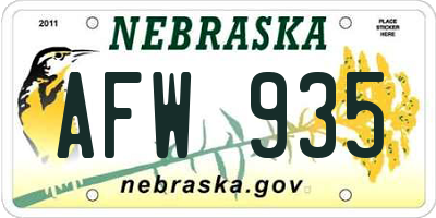 NE license plate AFW935