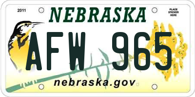 NE license plate AFW965