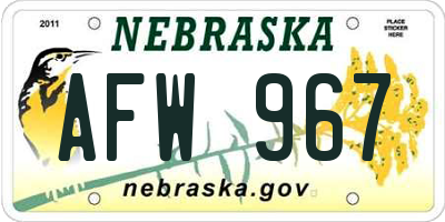 NE license plate AFW967