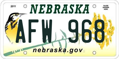 NE license plate AFW968