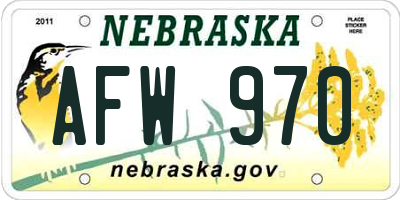 NE license plate AFW970