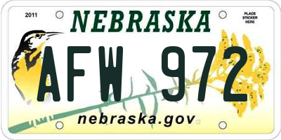 NE license plate AFW972