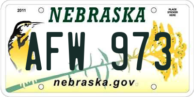 NE license plate AFW973