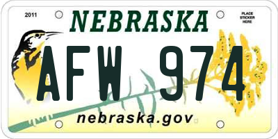 NE license plate AFW974