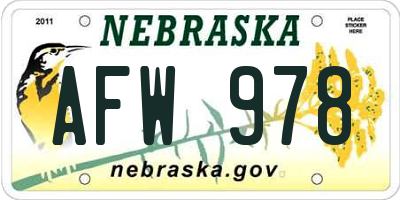NE license plate AFW978