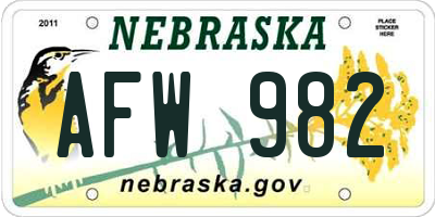 NE license plate AFW982