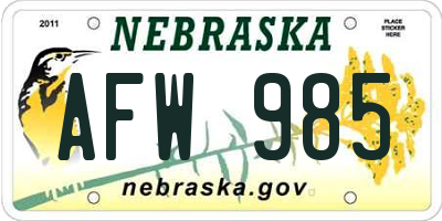 NE license plate AFW985