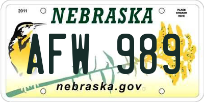 NE license plate AFW989